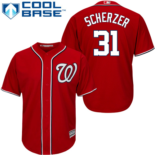 Men's Washington Nationals #31 Max Scherzer Majestic Red 2019 Cool Base Stitched MLB Jersey